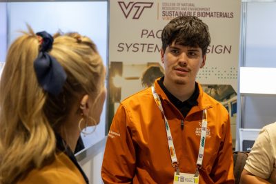 Jerry McCarthy at the Virginia Tech booth. Photo by Max Esterhuizen for Virginia Tech.