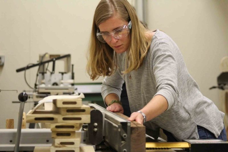 WEI 2019-2020 team member Carolyn Olmsted joining lumber for the production of cutting boards