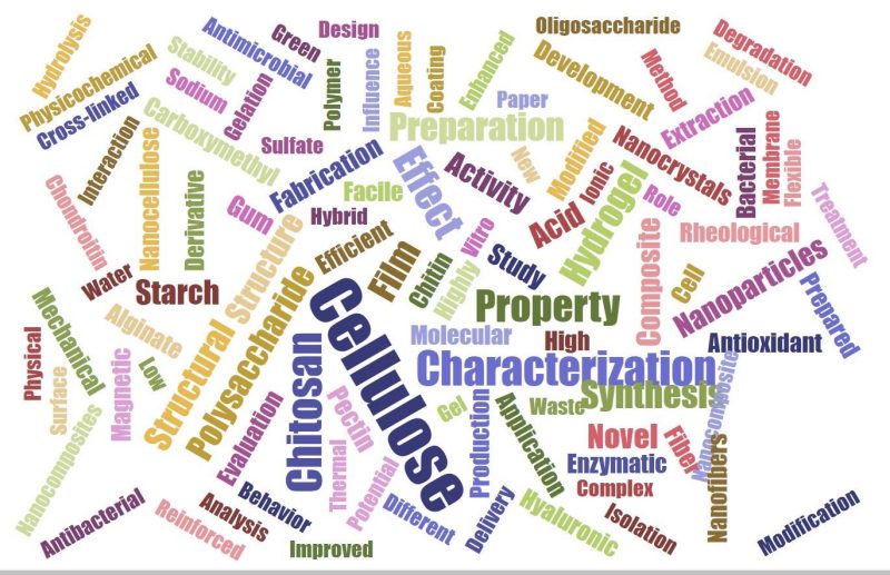 Wordcloud of top keywords searches that return Carbohydrate Polymers as the journal with the answers