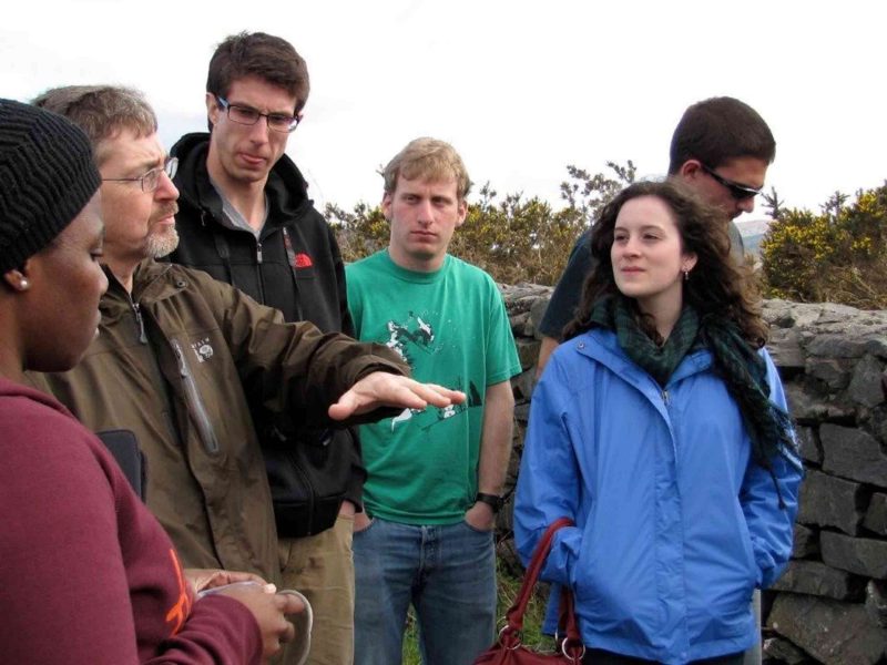 Dr. Robert Bush (second from left) describes the impact of forest plantations on the Irish environment (location: County Galway, Ireland)
